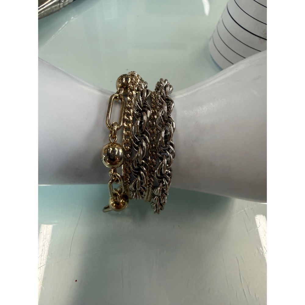 Vintage Two-Tone Multi-Strand Chain Bracelet Gold & Silver Tone 7–7.5"‎